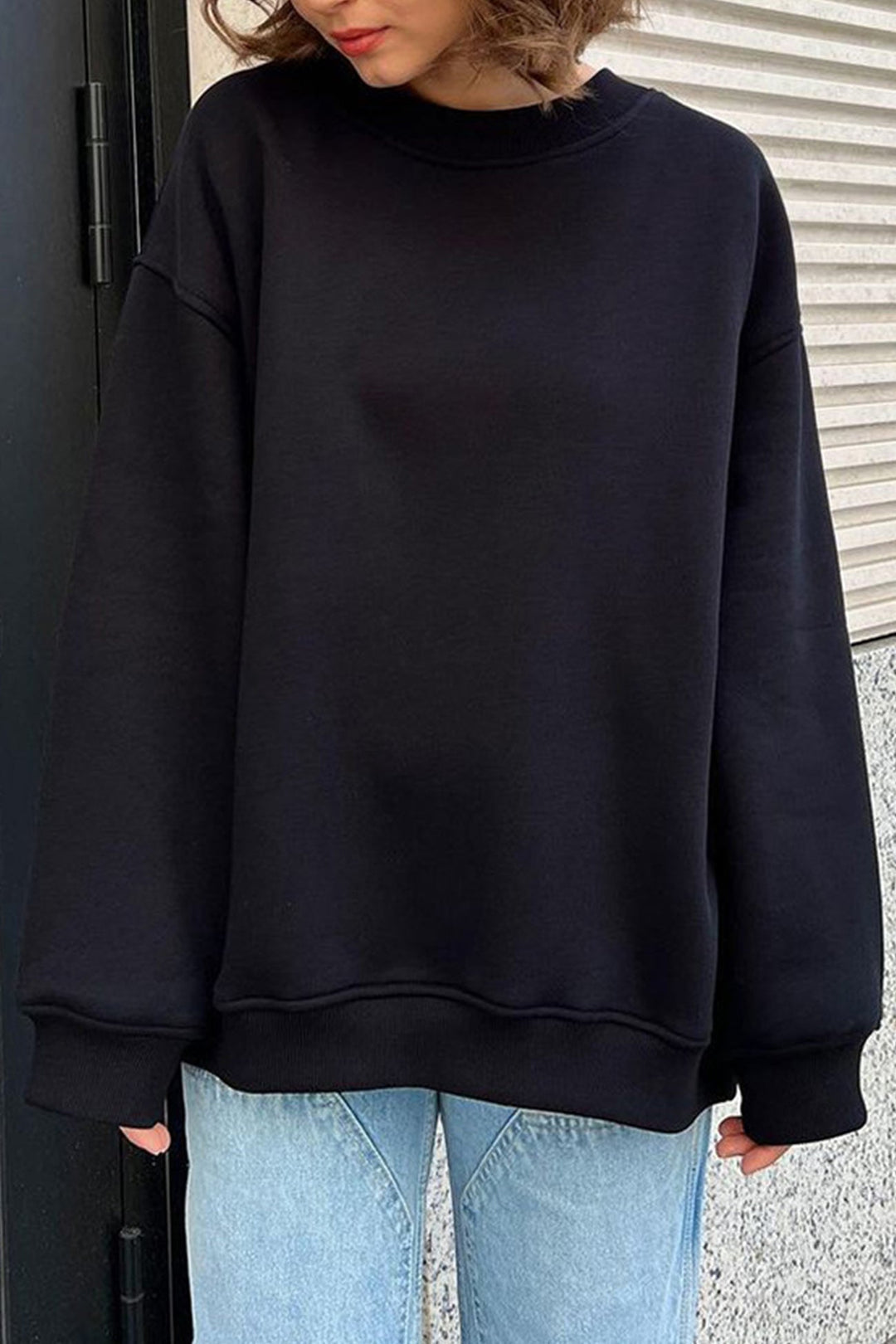 Stilla | Sweatshirt Med Rundhals Oversized Ensfarvet