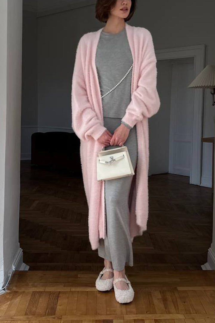 Stilla | Lang Enkel Cardigan Med Snor Af Imiteret Uld