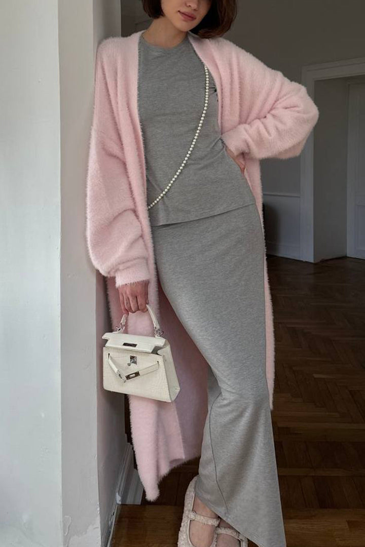 Stilla | Lang Enkel Cardigan Med Snor Af Imiteret Uld