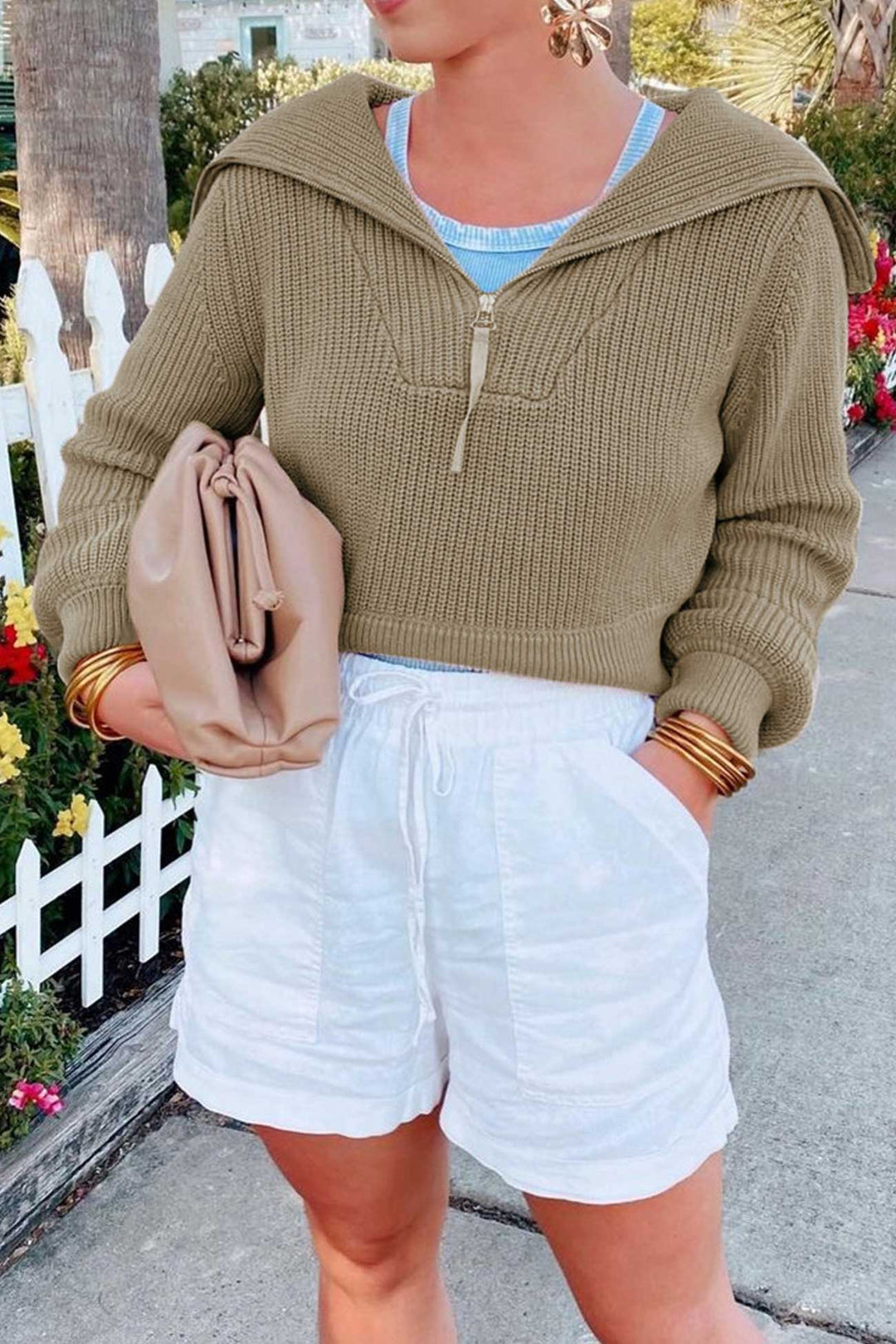 Stilla | Ensfarvet Sweater Med Lynlås og Omvikling