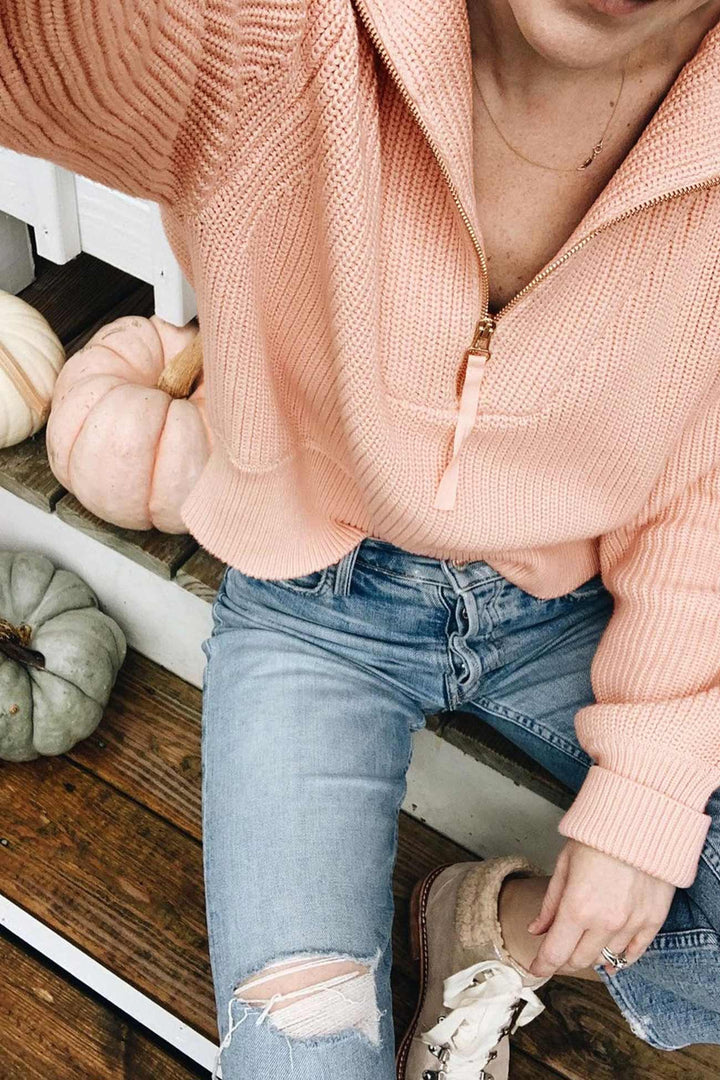 Stilla | Ensfarvet Sweater Med Lynlås og Omvikling