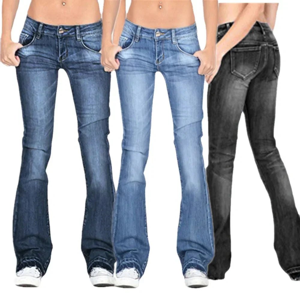 Stilla | Kvinders Lav Talje Flared Jeans: Lys Vintage Skinny Bell Bottom Jeans