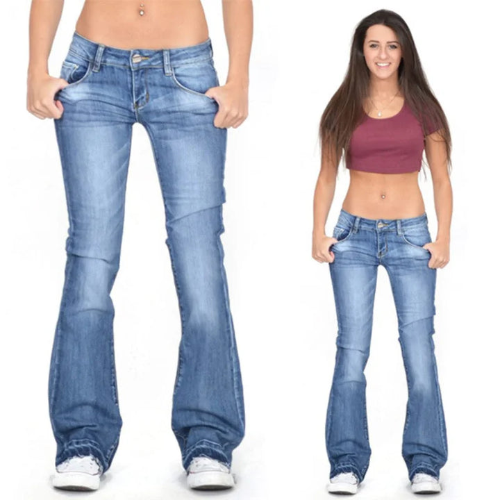 Stilla | Kvinders Lav Talje Flared Jeans: Lys Vintage Skinny Bell Bottom Jeans