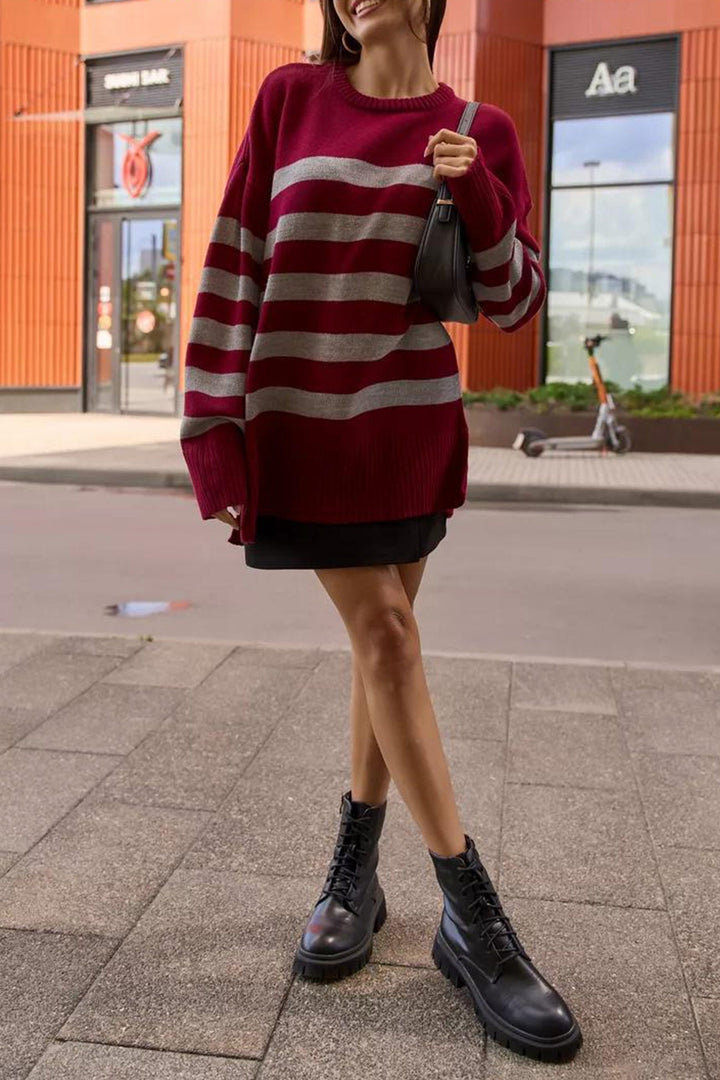 Stilla | Stribet, Skåret Sweatshirt Med Rund Halsudskæring