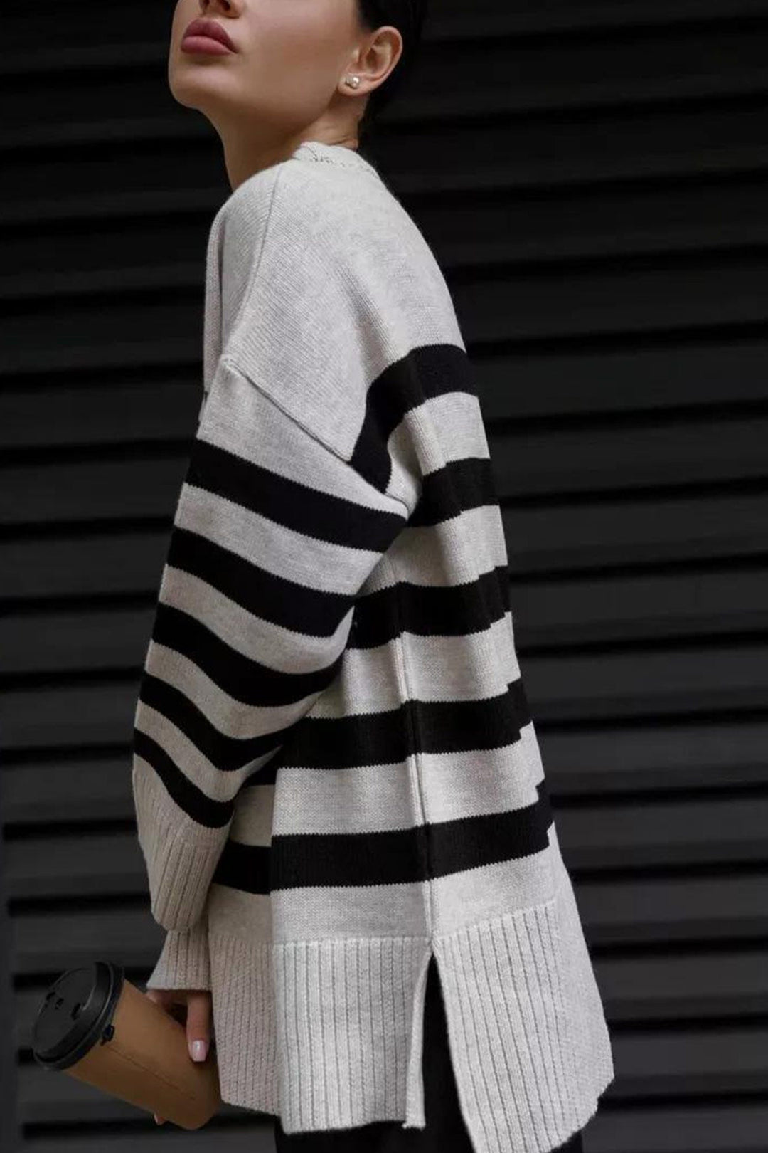 Stilla | Stribet, Skåret Sweatshirt Med Rund Halsudskæring