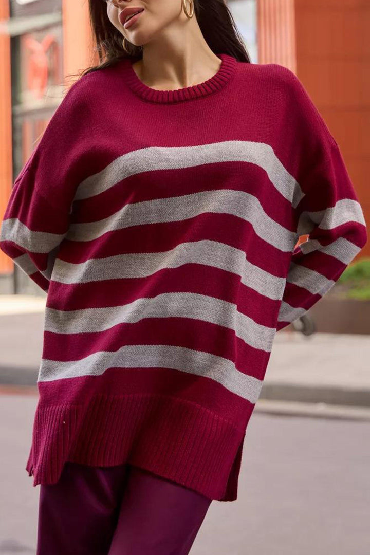 Stilla | Stribet, Skåret Sweatshirt Med Rund Halsudskæring
