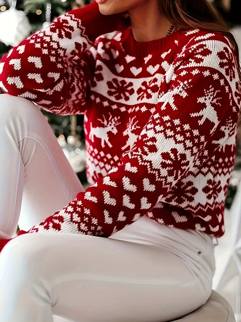 Stilla | Festlig Sweater Med Ren og Snefnugmønster