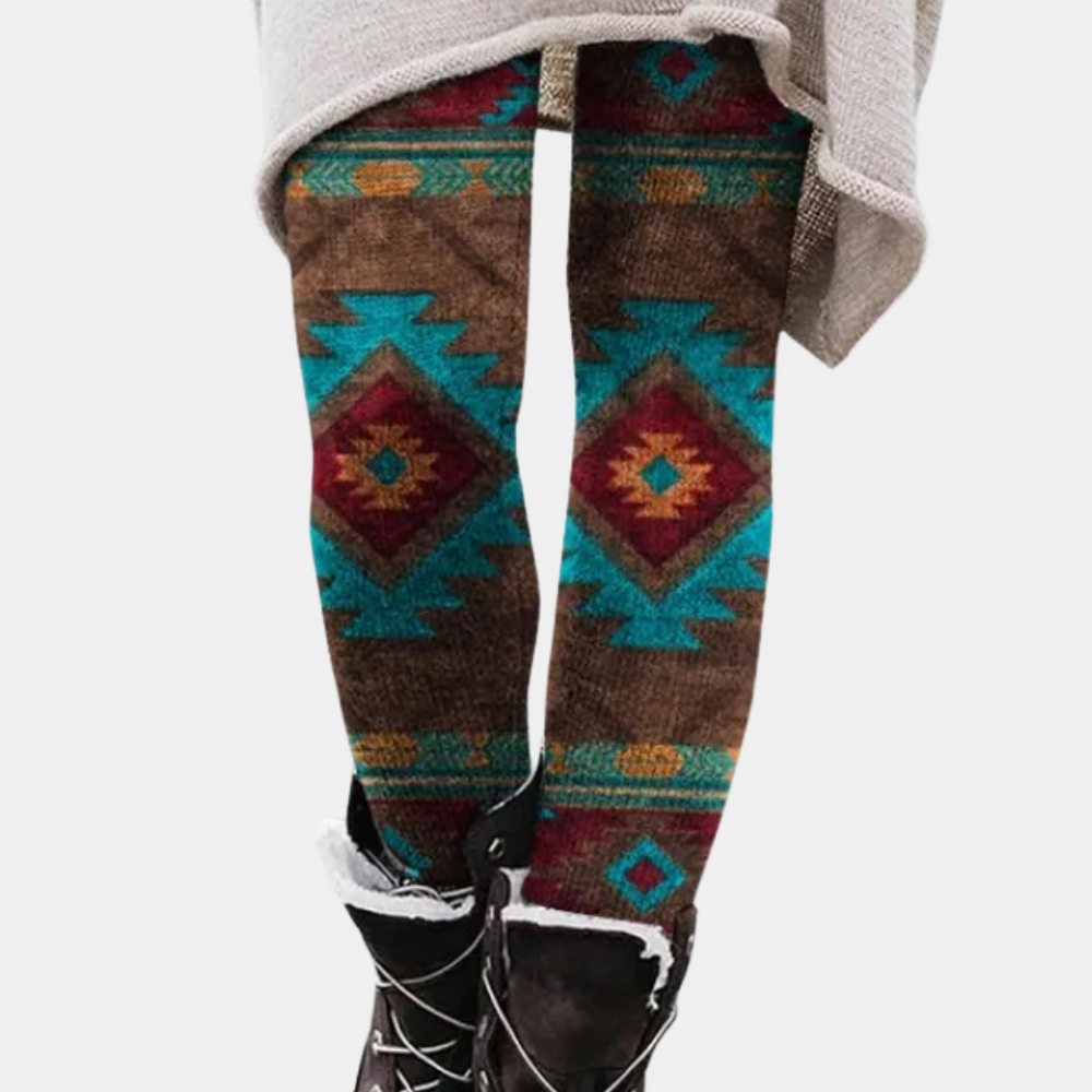 Stilla | Leggings Tætsiddende Blød og Åndbar Strik Geometrisk Mønster Fuld Længde