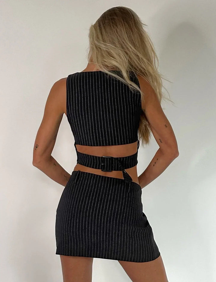 Stilla | Sexet Stribet Crop Veste Med Nederdel
