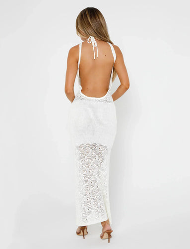 Stilla | Elegante Strikket Hvid Maxi Kjole