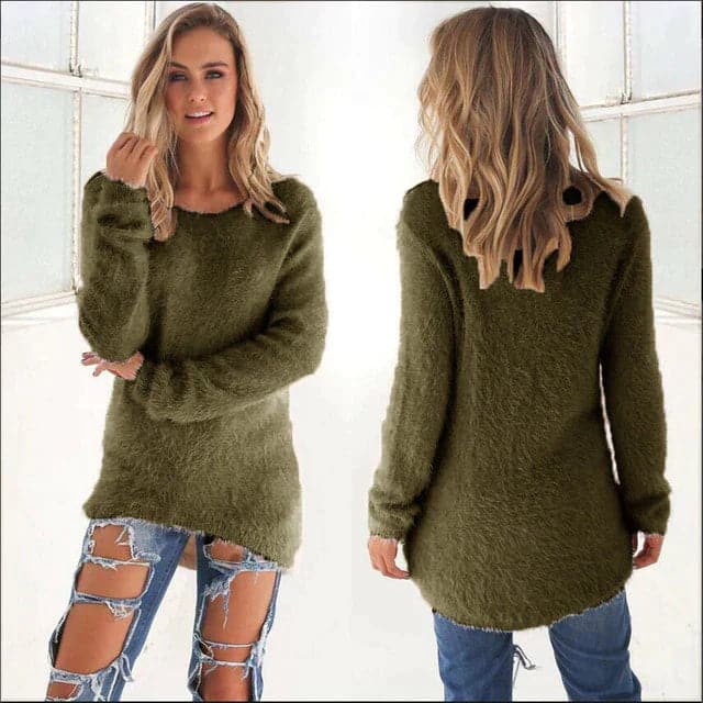 Stilla | Strikpullover Blød Fuzzy Kvalitet Løs Pasform Lange Ærmer
