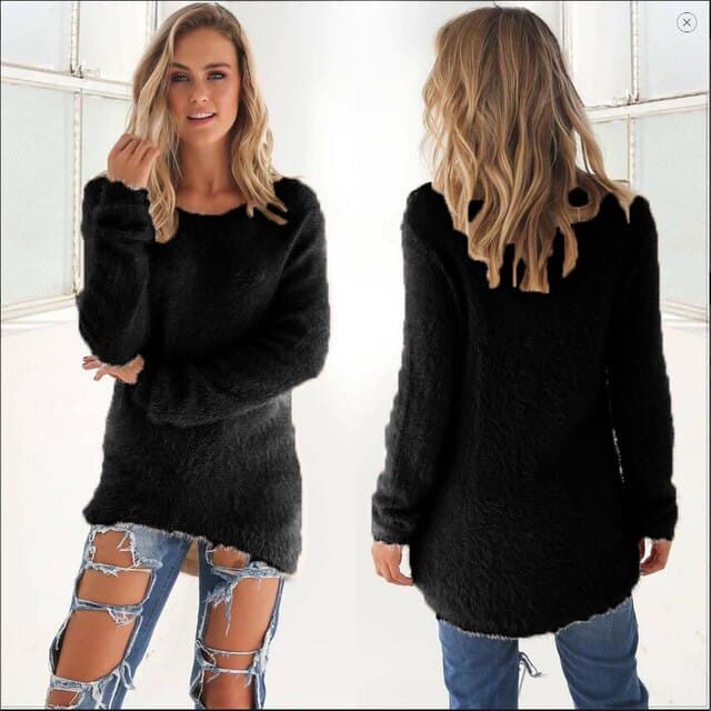 Stilla | Strikpullover Blød Fuzzy Kvalitet Løs Pasform Lange Ærmer