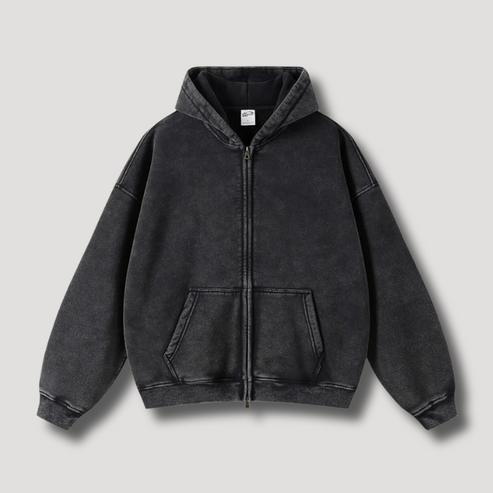 Stilla | Oversized Hætte Sweatshirt med Lynlås og Croppet Hætte