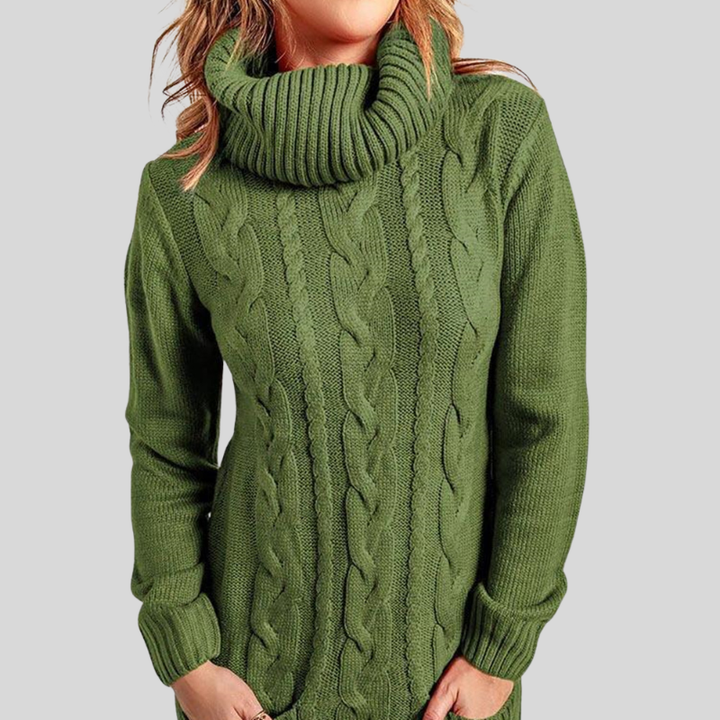 Stilla | Kabelstrik Rullekravepullover Løstsiddende Snit Tunika-Længde Pullover