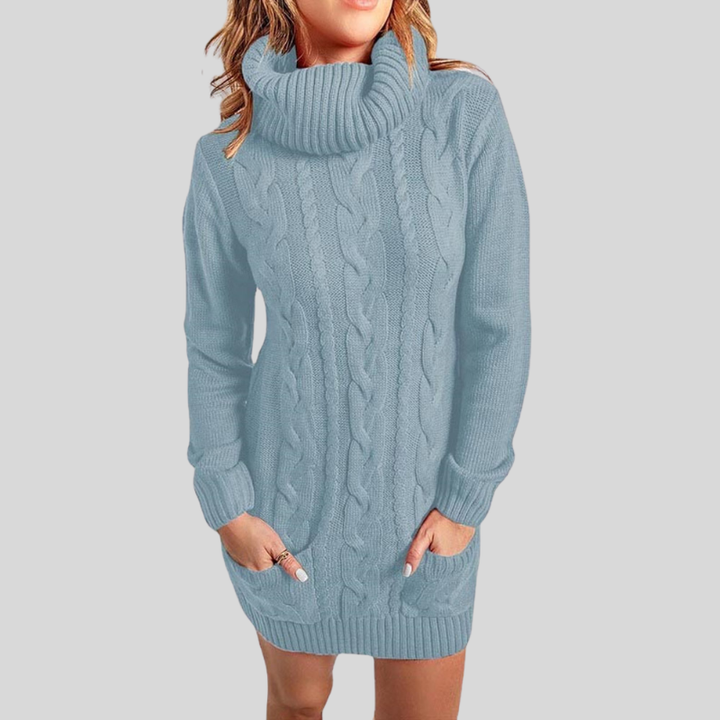 Stilla | Kabelstrik Rullekravepullover Løstsiddende Snit Tunika-Længde Pullover