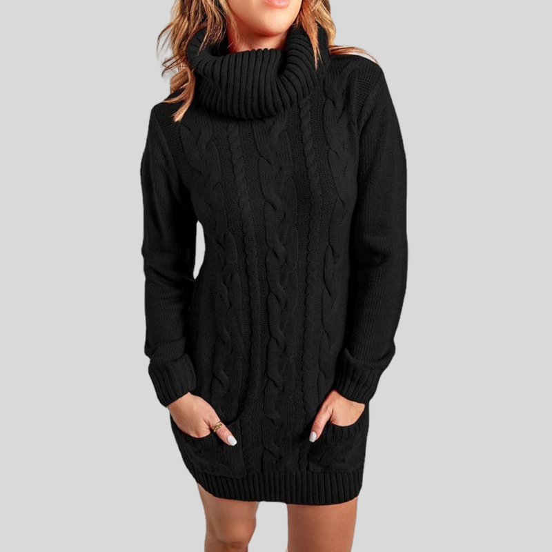 Stilla | Kabelstrik Rullekravepullover Løstsiddende Snit Tunika-Længde Pullover