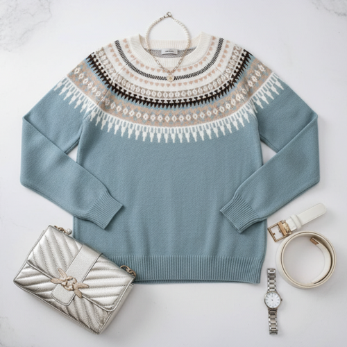 Stilla | Strikpullover Fair Isle-mønster Rund hals Lange ærmer Ribdetaljer