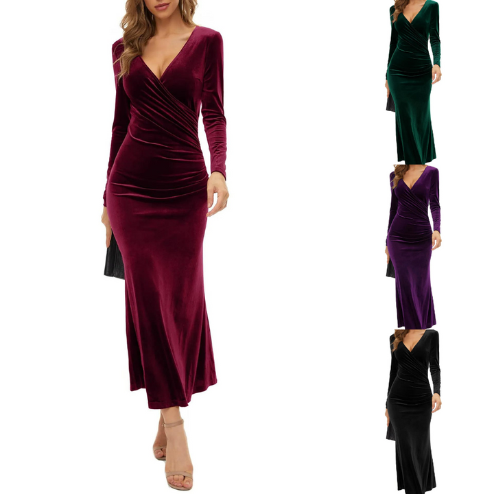 Stilla | Midi bodycon kjole med lange ærmer i velour