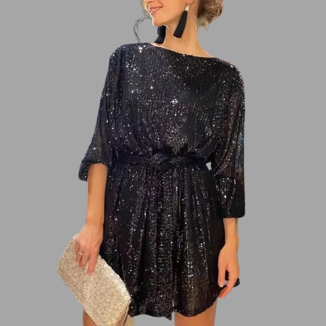 Stilla | Mini Skirt Dress with Sequins, Pleated Waist and Wide Sleeves