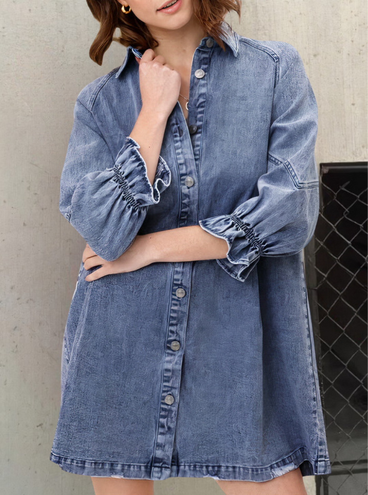 Stilla | Chic Denim Kjole Med Lange Ærmer
