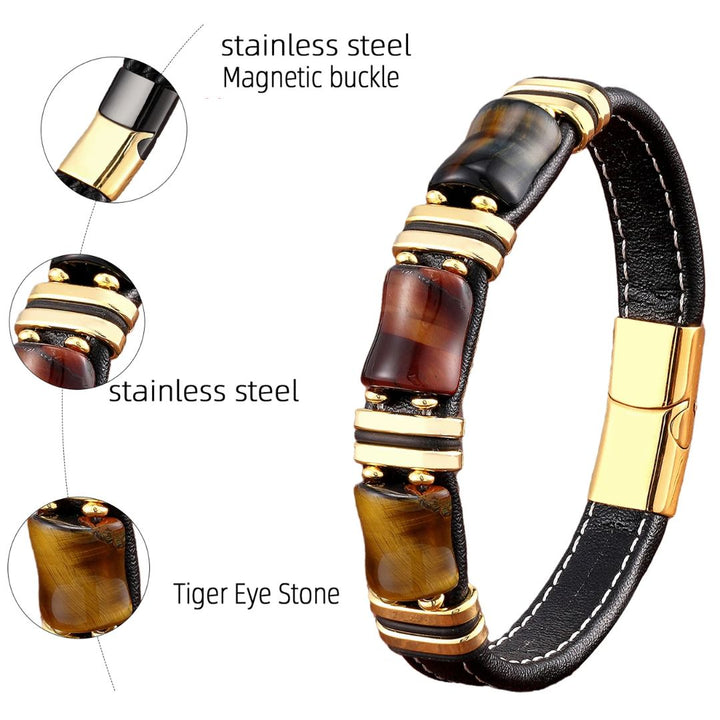 Skovae | Tigerøje Natursten Læderarmbånd
