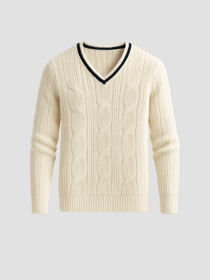 Stilla | Strik Sweater med Halsudskæring og Kabelmønster