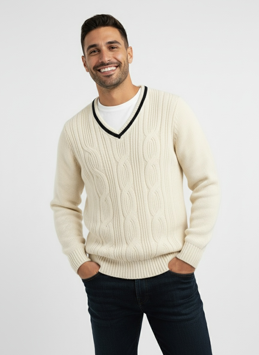 Stilla | Strik Sweater med Halsudskæring og Kabelmønster