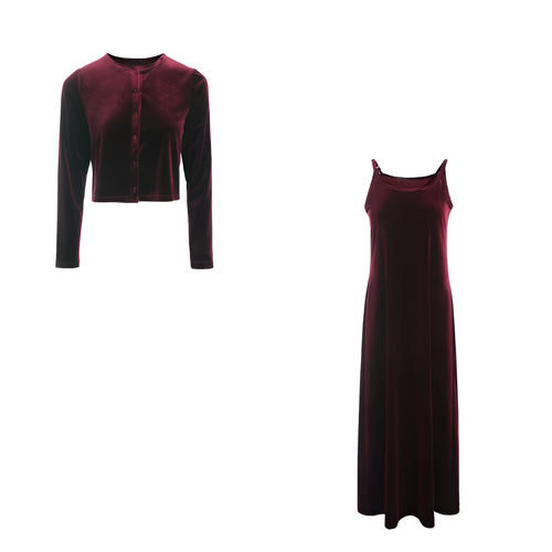 Stilla | Elegante Velvet Vest & Bælte Kjole Sæt