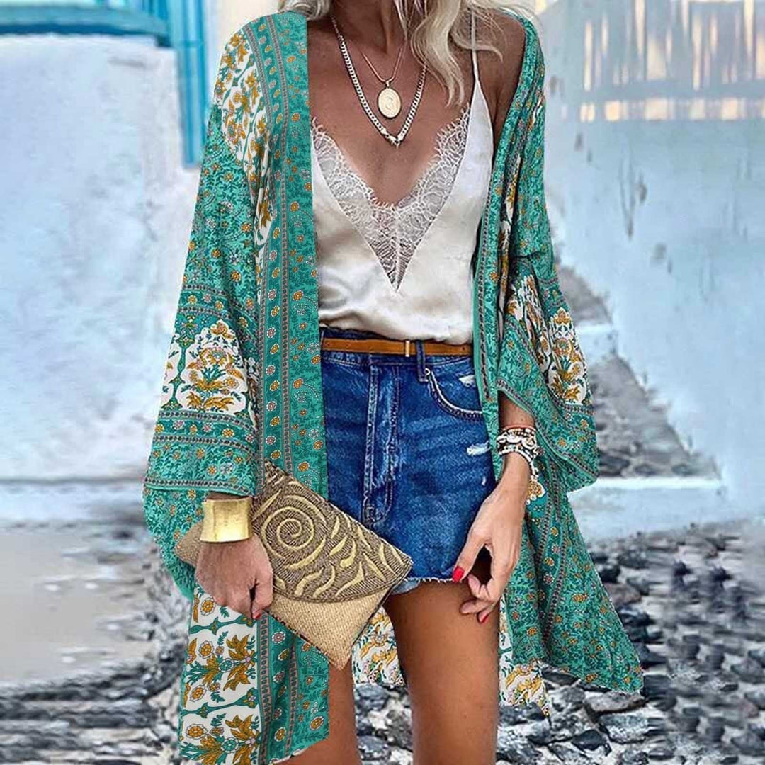 Skovae | Kimono Forøg dit sommergarderobe med vores farverige trykte kimono