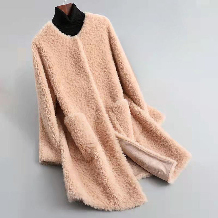 Stilla | Uldblanding Relaxed Fit Frakke med Patches Lommer Åben Frontfrakke