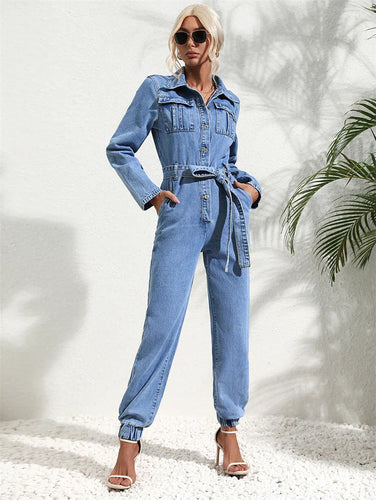 Skovae | Lækkert Denim-Overall med bælte og lange ærmer til damer
