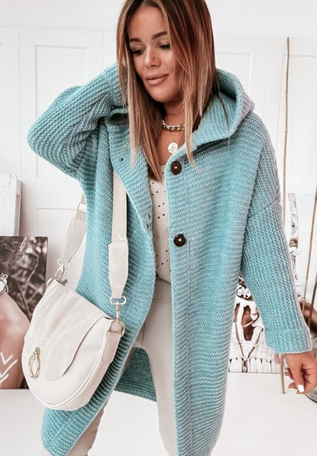 Stilla | Hoodie cardigan med knapper Varme vinter langærmet trøje frakke