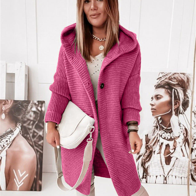 Stilla | Hoodie cardigan med knapper Varme vinter langærmet trøje frakke