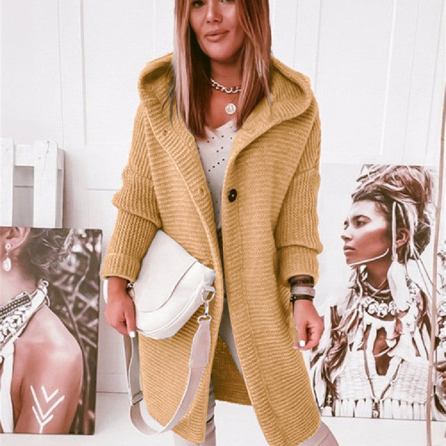 Stilla | Hoodie cardigan med knapper Varme vinter langærmet trøje frakke