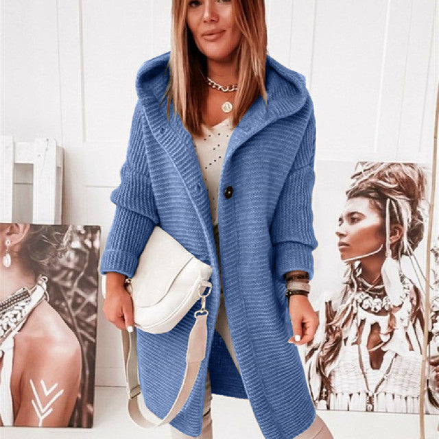 Stilla | Hoodie cardigan med knapper Varme vinter langærmet trøje frakke