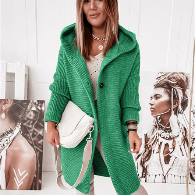 Stilla | Hoodie cardigan med knapper Varme vinter langærmet trøje frakke