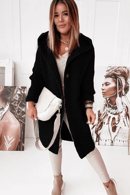Stilla | Hoodie cardigan med knapper Varme vinter langærmet trøje frakke