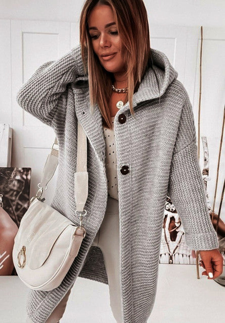 Stilla | Hoodie cardigan med knapper Varme vinter langærmet trøje frakke
