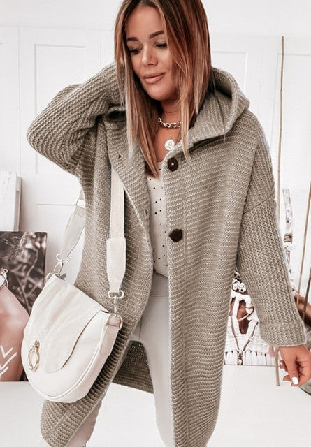 Stilla | Hoodie cardigan med knapper Varme vinter langærmet trøje frakke
