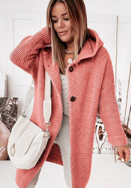 Stilla | Hoodie cardigan med knapper Varme vinter langærmet trøje frakke