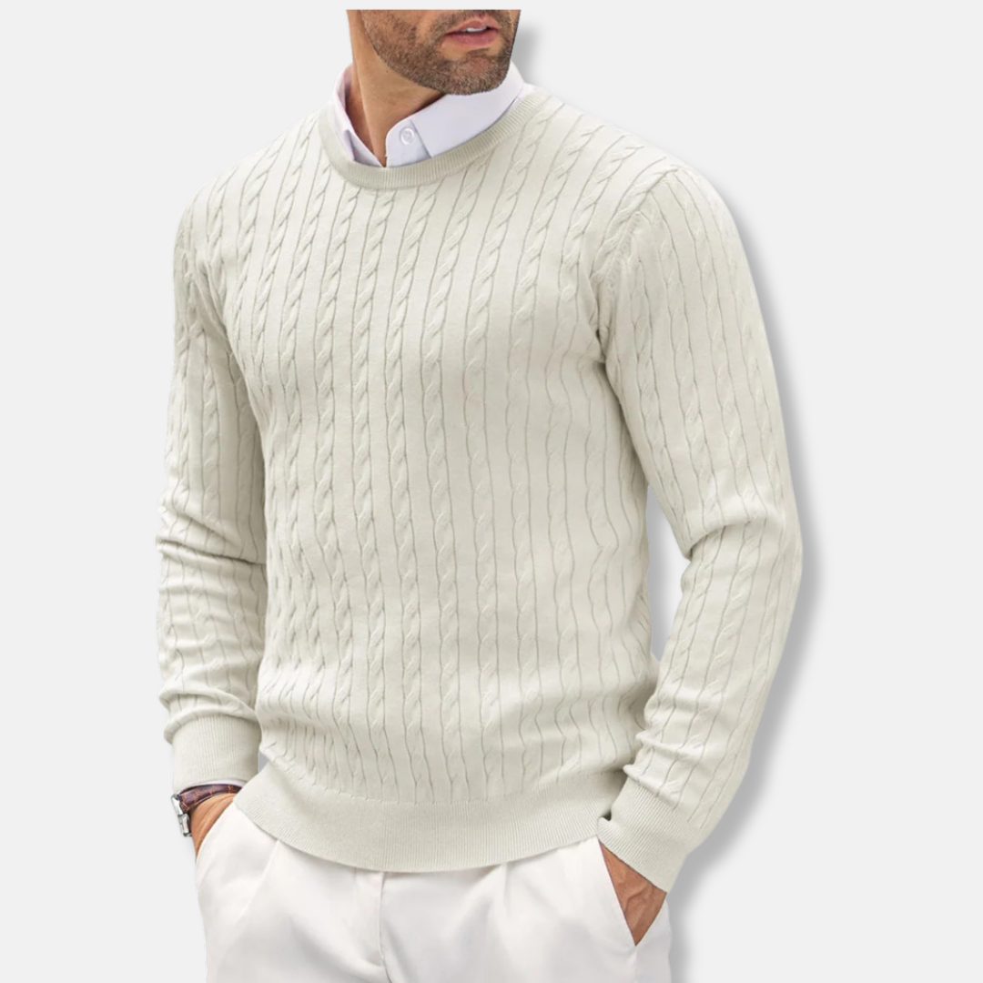 Stilla | Slim Fit Finstrik Rundhals Struktur i Kabelstrik