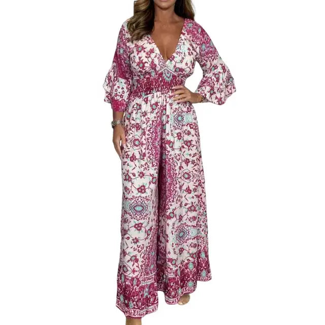 Stilla | Jumpsuit med Print og Dyb V-Udskæring