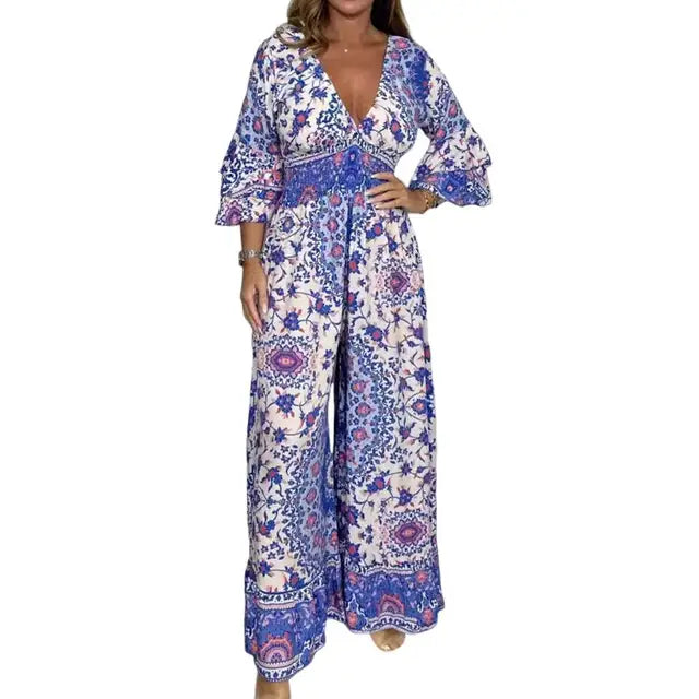 Stilla | Jumpsuit med Print og Dyb V-Udskæring