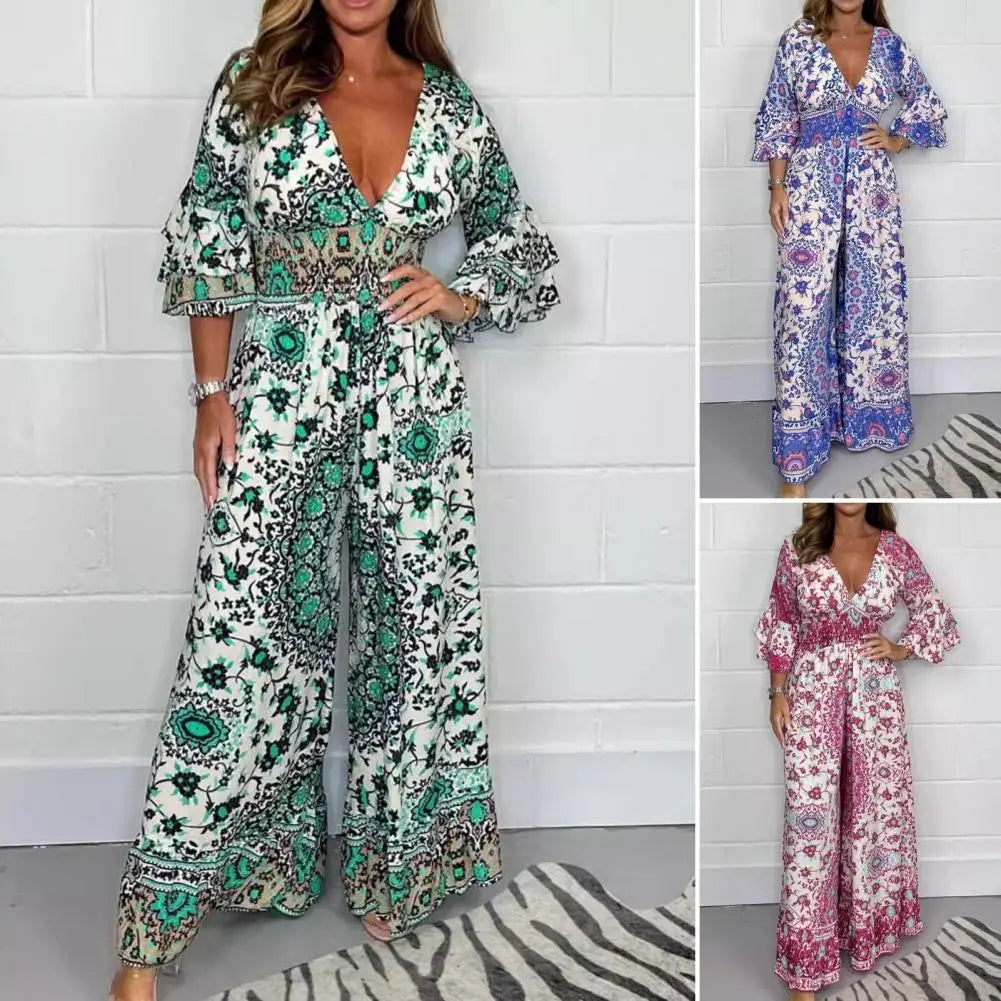 Stilla | Jumpsuit med Print og Dyb V-Udskæring