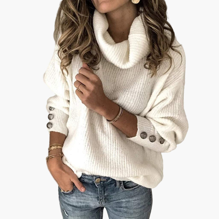 Stilla | Pullover med Rullekrave og Knapdetaljer - Fashionabel Fritids Strikpullover