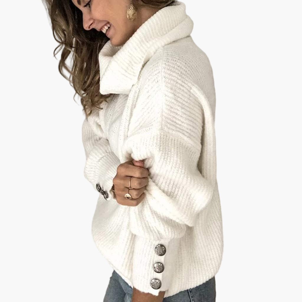 Stilla | Pullover med Rullekrave og Knapdetaljer - Fashionabel Fritids Strikpullover