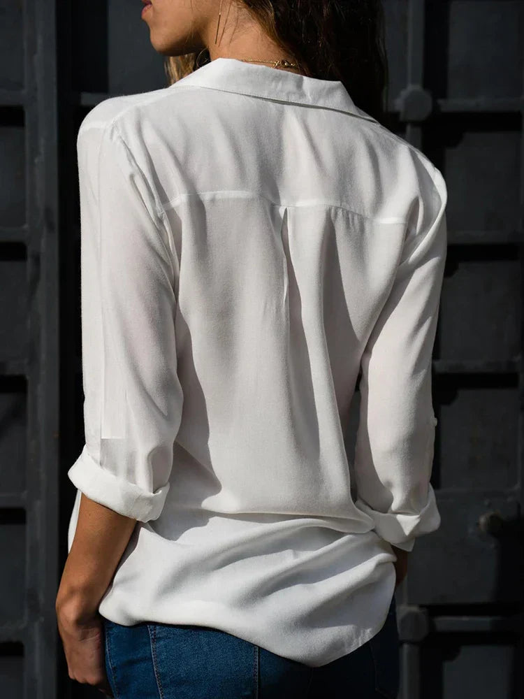 Stilla | Elegant Ensfarvet Chiffon Bluse
