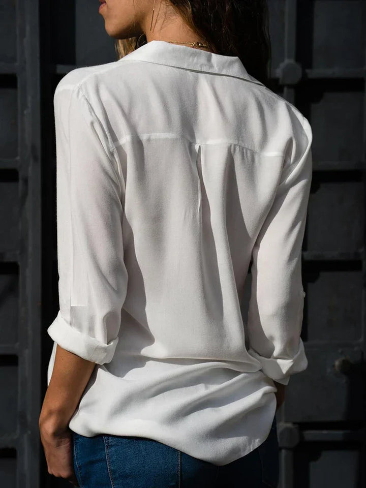 Stilla | Elegant Ensfarvet Chiffon Bluse