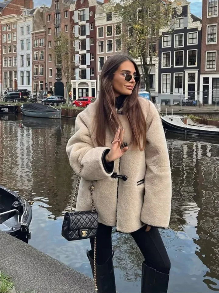 Stilla | Shearling-frakk Oversized Pasform Mellem Lang Blød og Varm