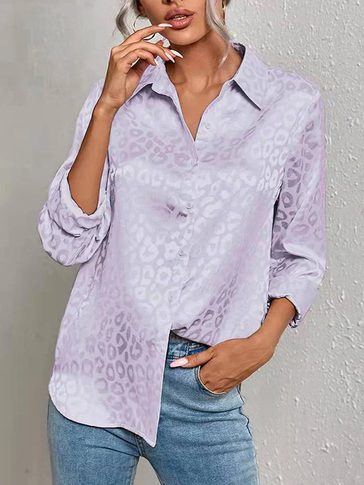 Stilla | Leopard Print Jacquard Bluse Med Lange Ærmer
